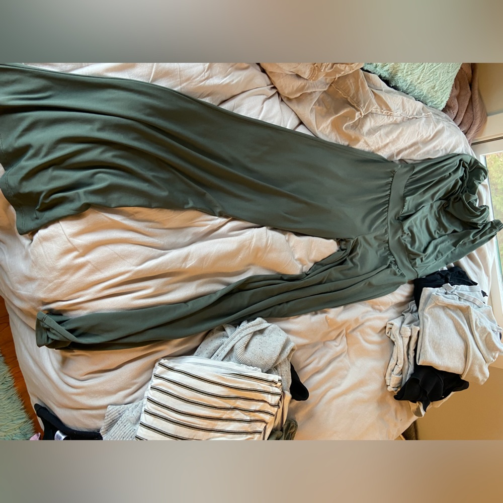 Carmen Marc Valvo olive green jumpsuit